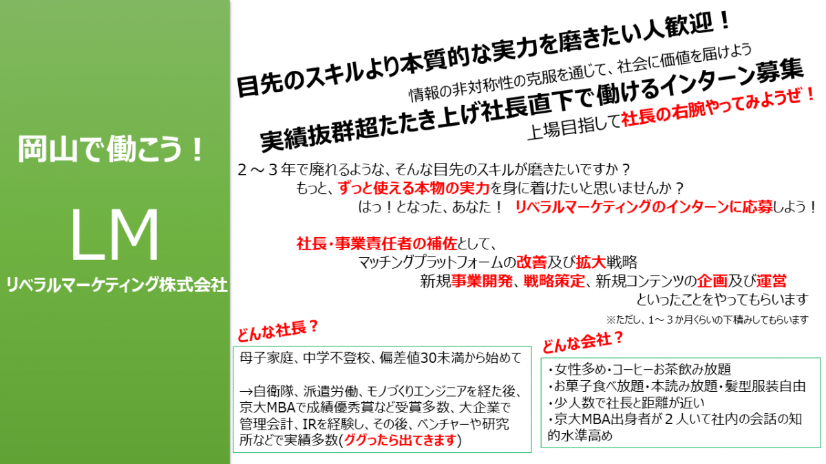 岡山から上場を目指す 京大mba卒 上場企業でのir経験のある社長の直下でのインターン 地方学生のための長期インターンシップ求人サイト Compus コンパス